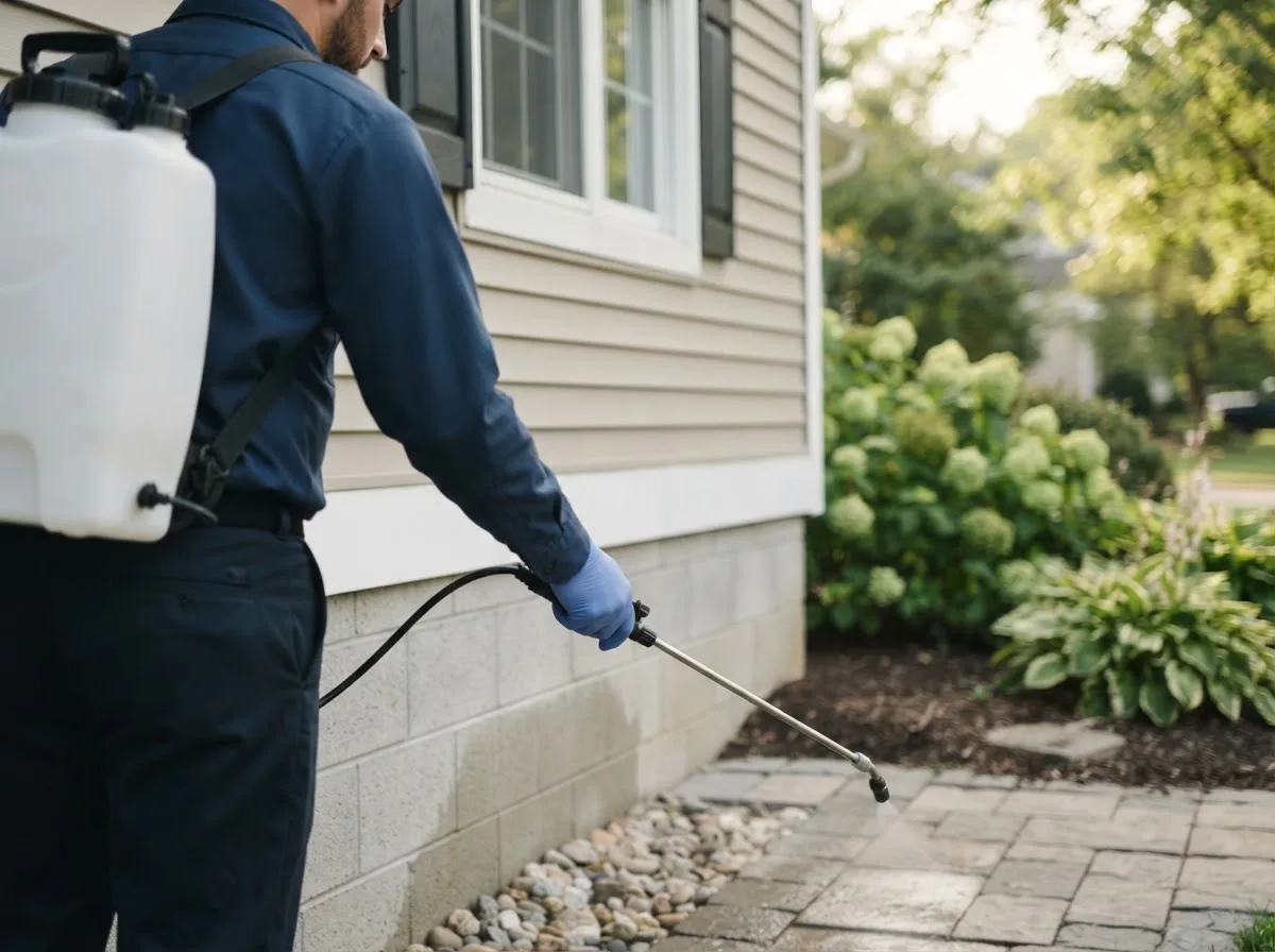 Pest control technician inspecting a home in Glenwood, IL